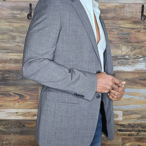 Theory 100% Wool Gray Mini Houndstooth Blazer Sport Jacket Size 40L *EXCELLENT* - Picture 8 of 11